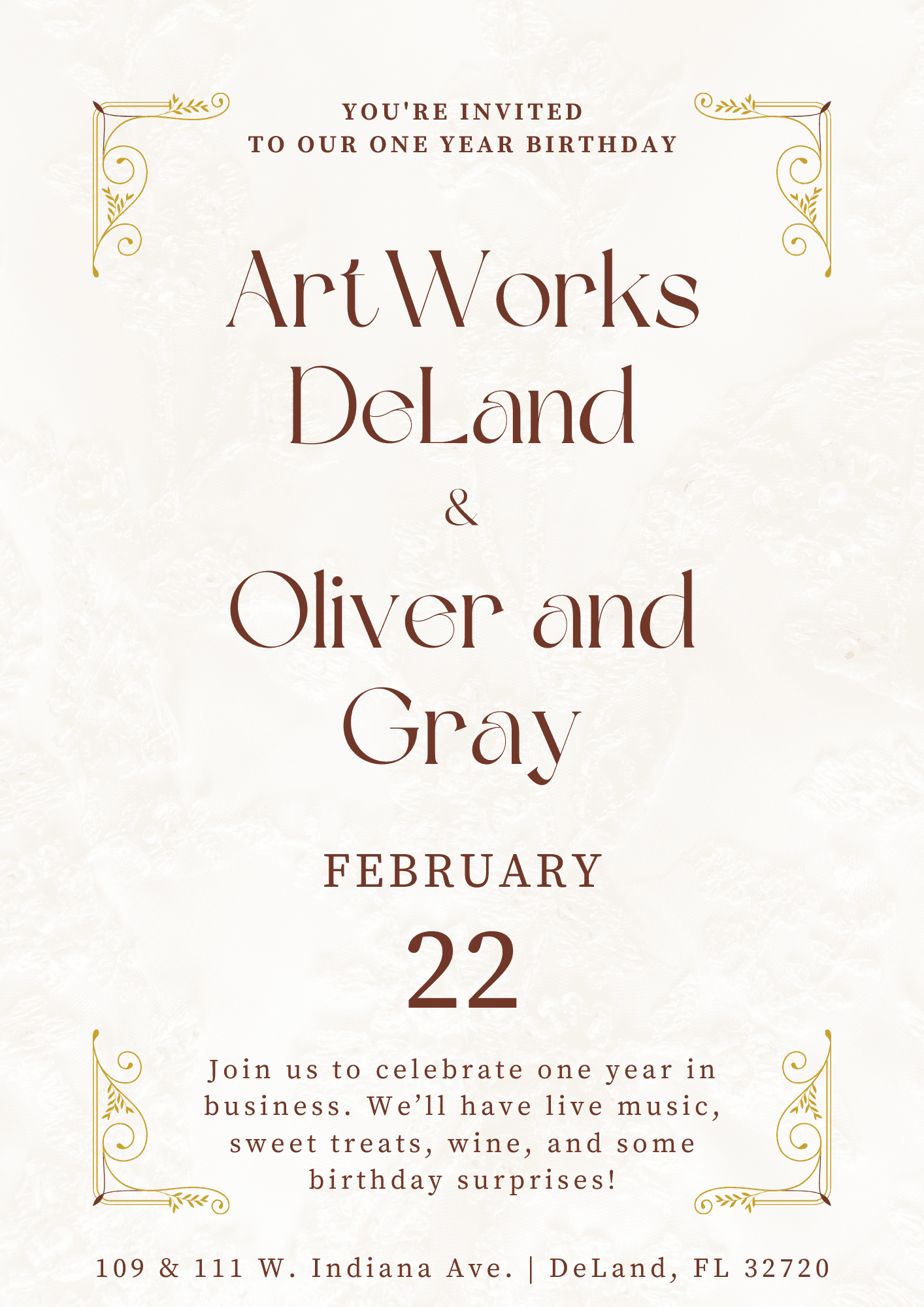 One Year Birthday of ArtWorks DeLand and Oliver and Gray